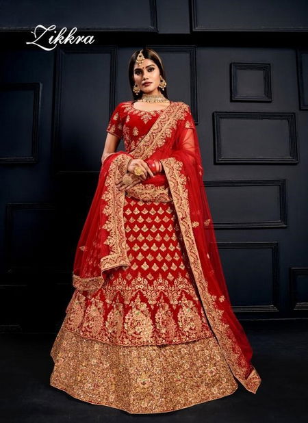 Red Fancy Latest Collection Designer Heavy velvet Bridal Wedding Wear Stone Dori And Thread Work Lehenga Choli Collection 16007 Catalog